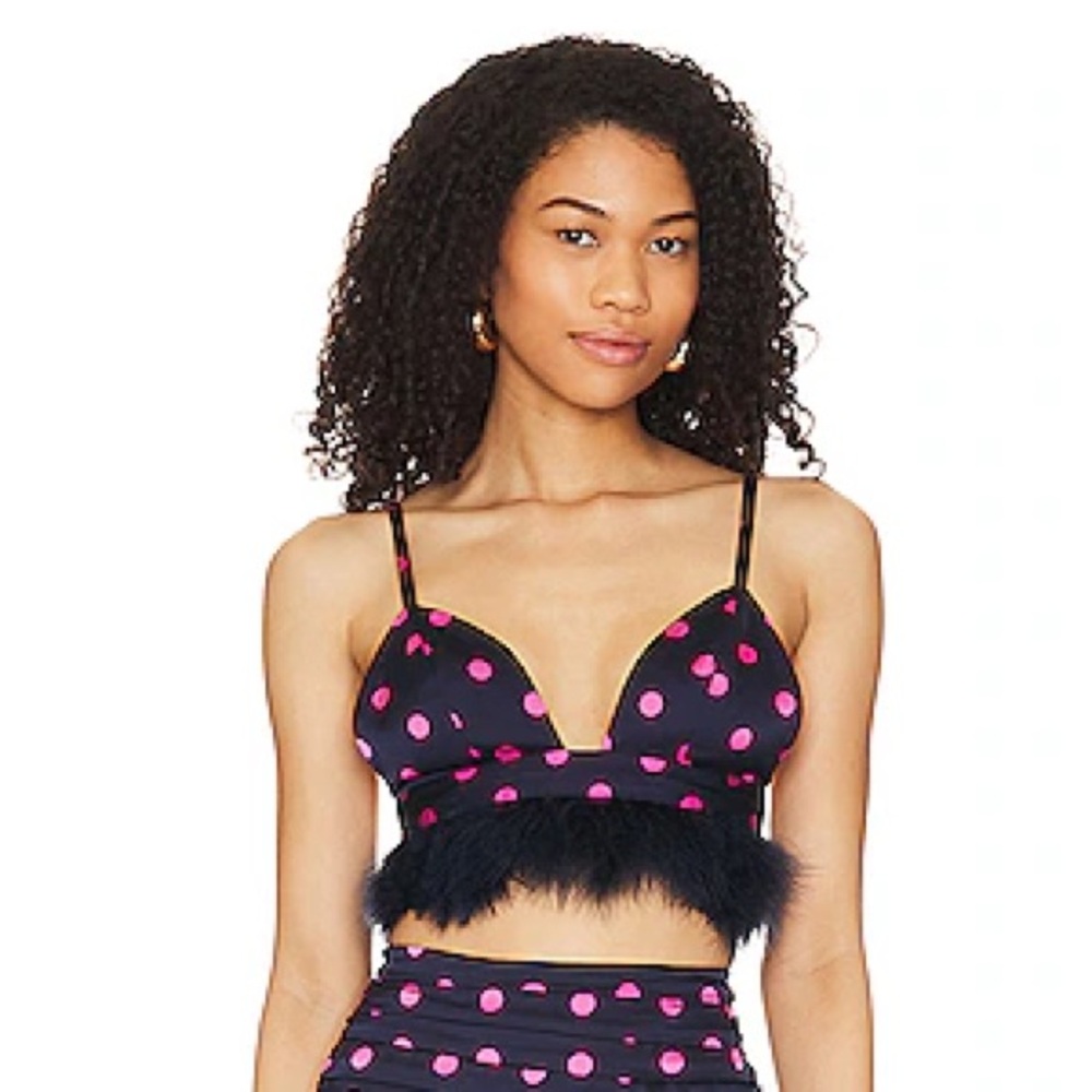 MAJORELLE Dana Feather Top in Pink &
Navy Dot bnwt